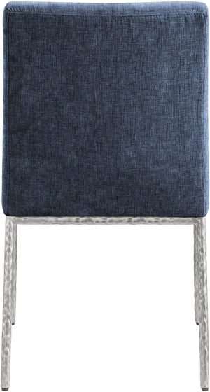 Meridian Furniture Reeves Chenille Upholstered Dining Chair with Hand-forged Iron Legs for Modern Spaces Navy 11003 11003Navy-SC