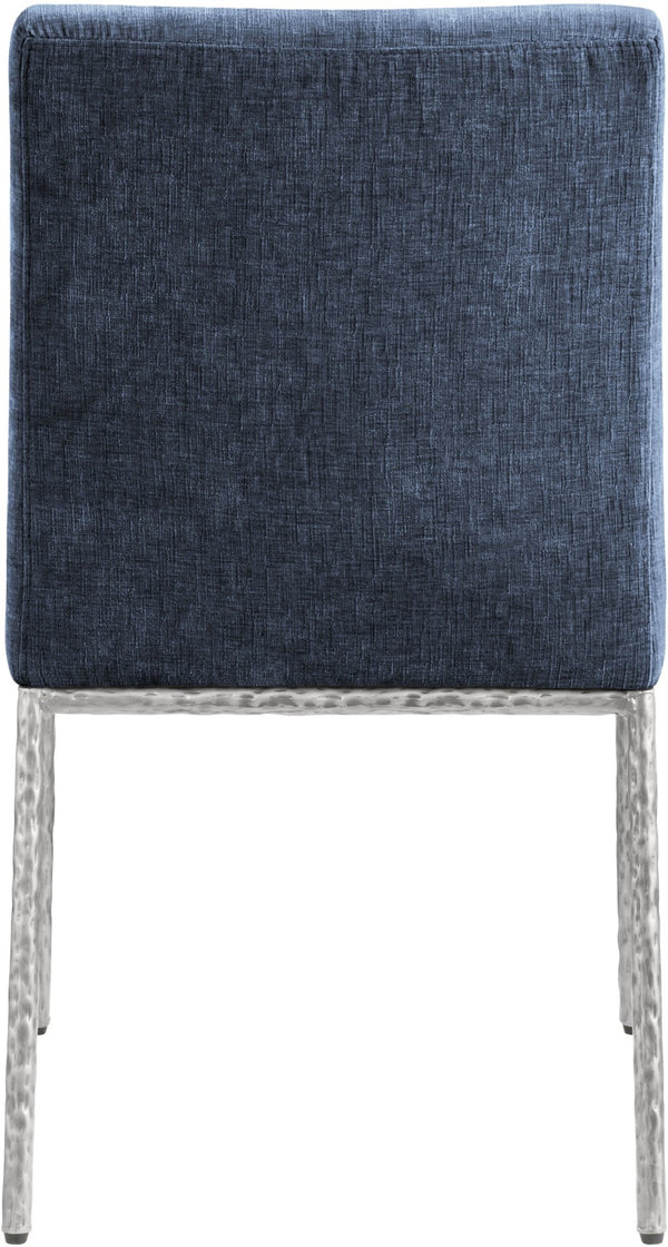 Meridian Furniture Reeves Chenille Upholstered Dining Chair with Hand-forged Iron Legs for Modern Spaces Navy 11003 11003Navy-SC