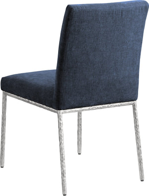 Meridian Furniture Reeves Chenille Upholstered Dining Chair with Hand-forged Iron Legs for Modern Spaces Navy 11003 11003Navy-SC