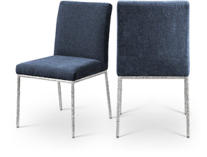 Meridian Furniture Reeves Chenille Upholstered Dining Chair with Hand-forged Iron Legs for Modern Spaces Navy 11003 11003Navy-SC