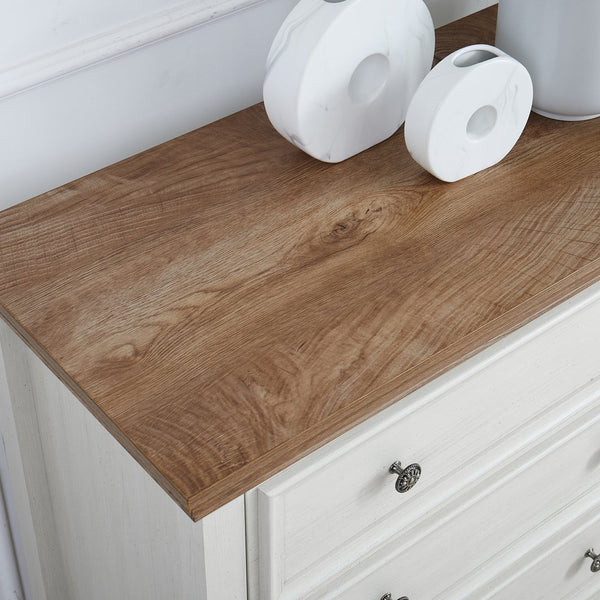 English Elm Modern 5-Drawer Dresser Tall Chest with Smooth-Glide Drawers, Metal Handles, Stable Feet, Beige Finish W2275P233488