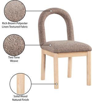 Meridian Furniture Conrad Sculptural Arched Back Dining Chair with Two-tone Linen Weave and Wood Legs 11004Brown-C