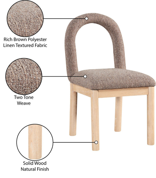 Meridian Furniture Conrad Sculptural Arched Back Dining Chair with Two-tone Linen Weave and Wood Legs 11004Brown-C