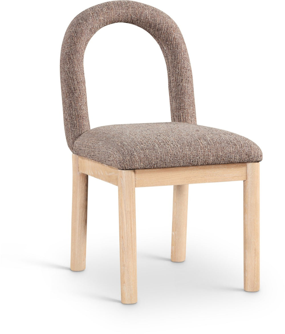 Meridian Furniture Conrad Sculptural Arched Back Dining Chair with Two-tone Linen Weave and Wood Legs 11004Brown-C
