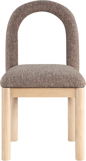 Meridian Furniture Conrad Sculptural Arched Back Dining Chair with Two-tone Linen Weave and Wood Legs 11004Brown-C