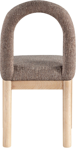 Meridian Furniture Conrad Sculptural Arched Back Dining Chair with Two-tone Linen Weave and Wood Legs 11004Brown-C
