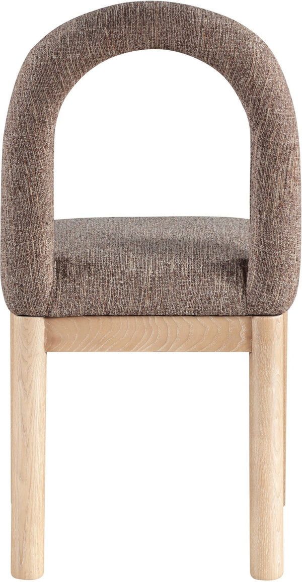 Meridian Furniture Conrad Sculptural Arched Back Dining Chair with Two-tone Linen Weave and Wood Legs 11004Brown-C