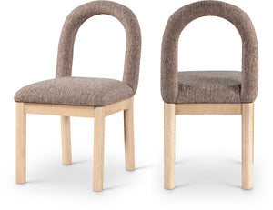 Meridian Furniture Conrad Sculptural Arched Back Dining Chair with Two-tone Linen Weave and Wood Legs 11004Brown-C