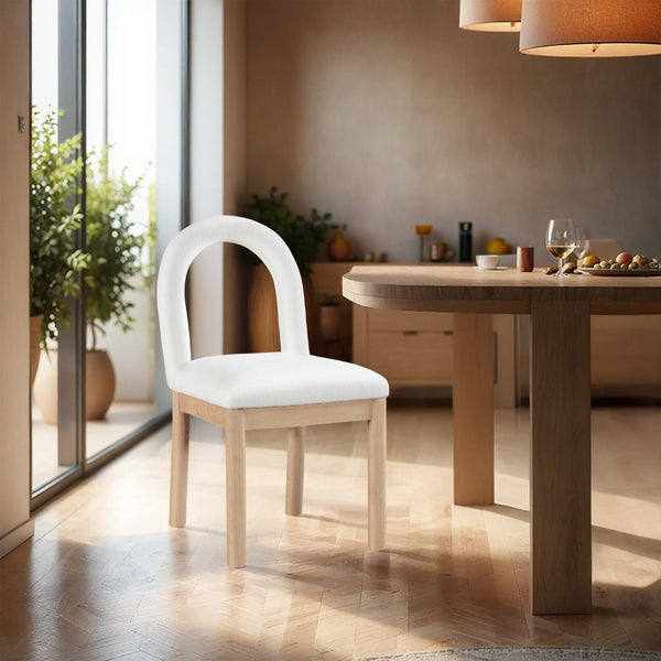 Meridian Furniture Conrad Arched Back Linen Upholstered Dining Chair with Natural Wood Legs Art Deco 11004Cream-C
