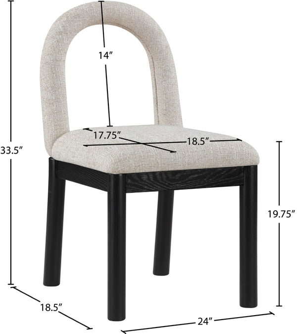 Meridian Furniture Conrad Sculptural Arch Back Dining Chair Beige Linen Weave with Matte Black Legs 11005Beige-C
