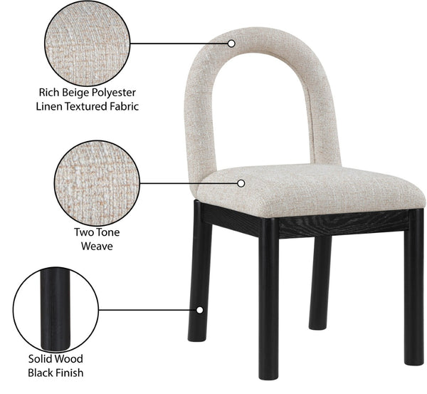 Meridian Furniture Conrad Sculptural Arch Back Dining Chair Beige Linen Weave with Matte Black Legs 11005Beige-C