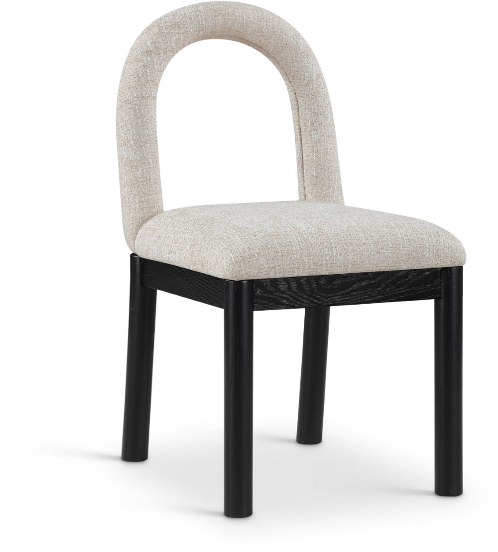 Meridian Furniture Conrad Sculptural Arch Back Dining Chair Beige Linen Weave with Matte Black Legs 11005Beige-C