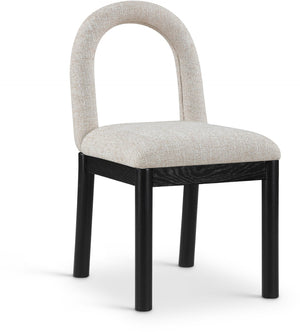 Meridian Furniture Conrad Sculptural Arch Back Dining Chair Beige Linen Weave with Matte Black Legs 11005Beige-C