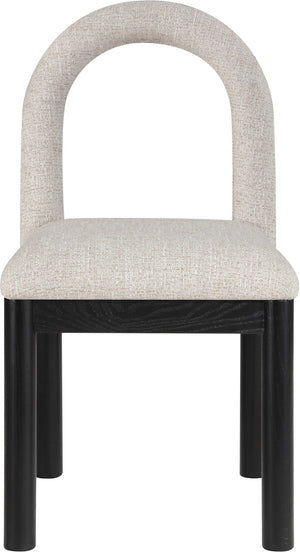 Meridian Furniture Conrad Sculptural Arch Back Dining Chair Beige Linen Weave with Matte Black Legs 11005Beige-C