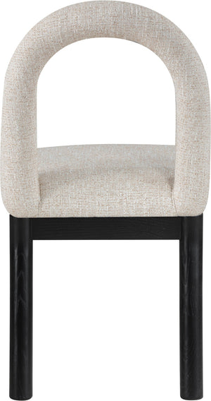 Meridian Furniture Conrad Sculptural Arch Back Dining Chair Beige Linen Weave with Matte Black Legs 11005Beige-C