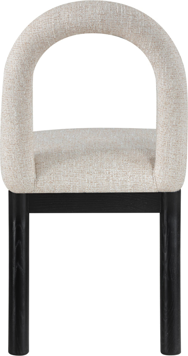 Meridian Furniture Conrad Sculptural Arch Back Dining Chair Beige Linen Weave with Matte Black Legs 11005Beige-C