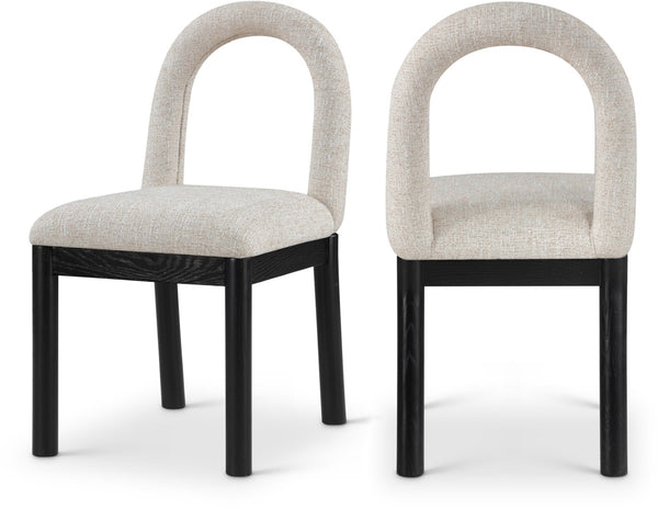 Meridian Furniture Conrad Sculptural Arch Back Dining Chair Beige Linen Weave with Matte Black Legs 11005Beige-C