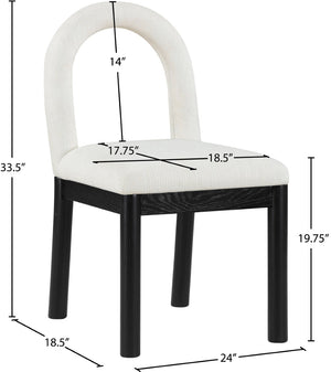 Meridian Furniture Conrad Sculptural Arched Back Dining Chair Woven Linen Fabric with Black Wood Legs 11005Cream-C