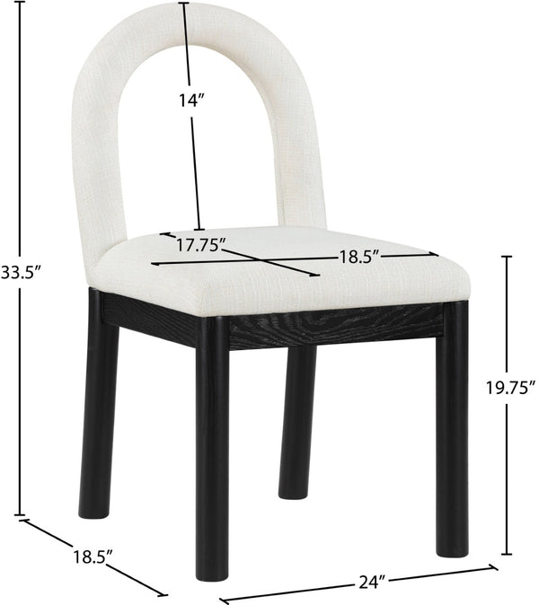 Meridian Furniture Conrad Sculptural Arched Back Dining Chair Woven Linen Fabric with Black Wood Legs 11005Cream-C