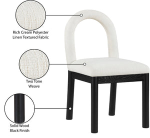 Meridian Furniture Conrad Sculptural Arched Back Dining Chair Woven Linen Fabric with Black Wood Legs 11005Cream-C