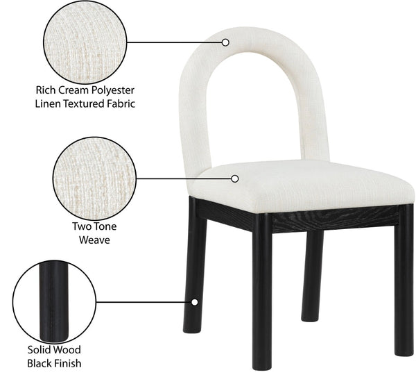 Meridian Furniture Conrad Sculptural Arched Back Dining Chair Woven Linen Fabric with Black Wood Legs 11005Cream-C