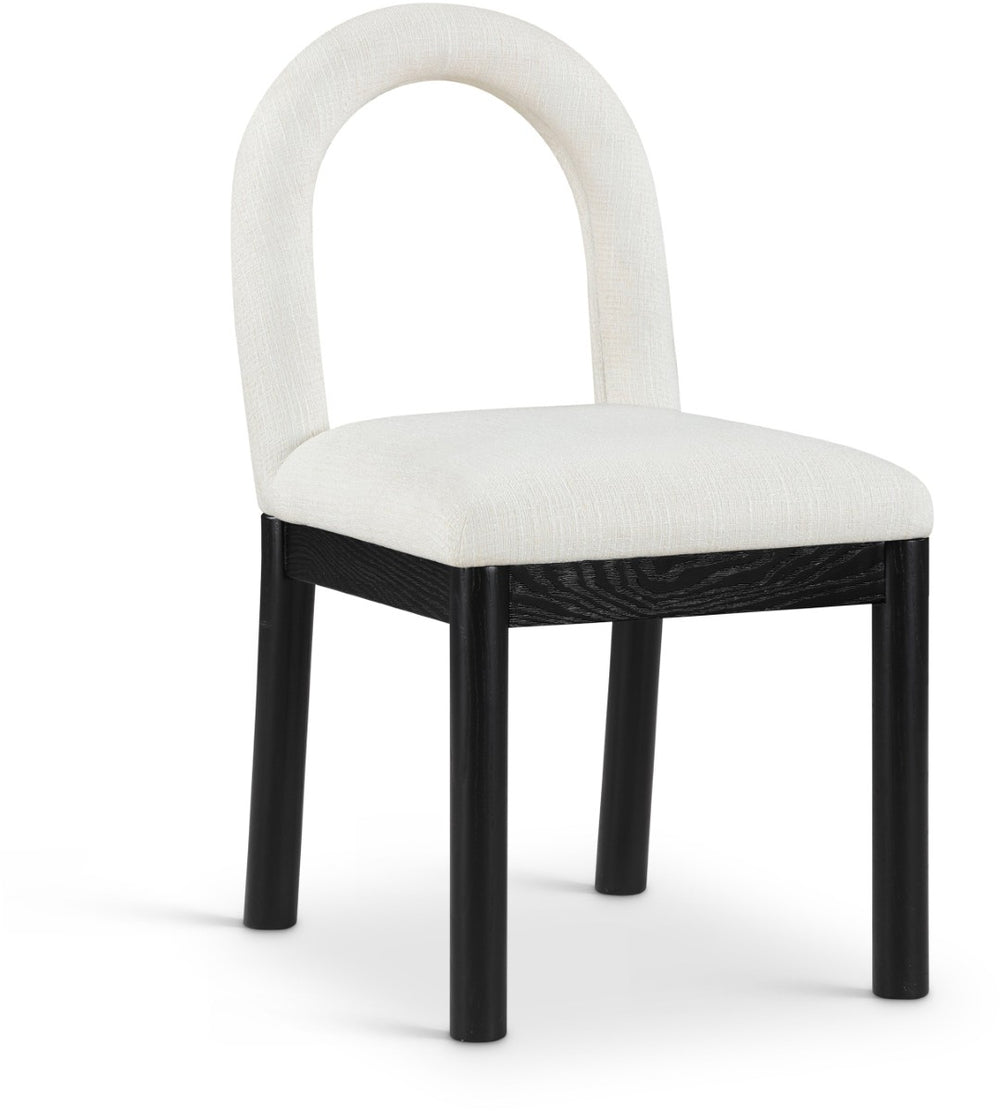 Meridian Furniture Conrad Sculptural Arched Back Dining Chair Woven Linen Fabric with Black Wood Legs 11005Cream-C