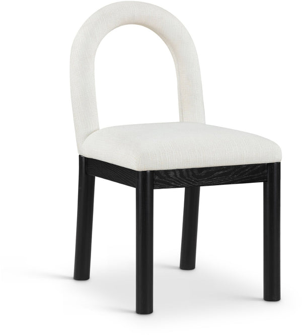 Meridian Furniture Conrad Sculptural Arched Back Dining Chair Woven Linen Fabric with Black Wood Legs 11005Cream-C