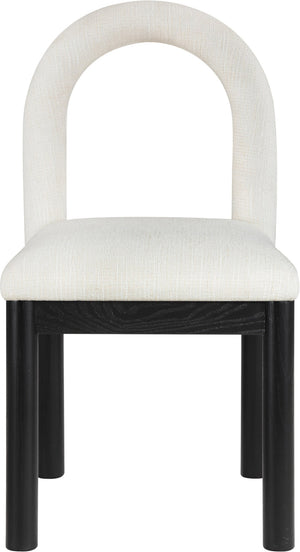 Meridian Furniture Conrad Sculptural Arched Back Dining Chair Woven Linen Fabric with Black Wood Legs 11005Cream-C