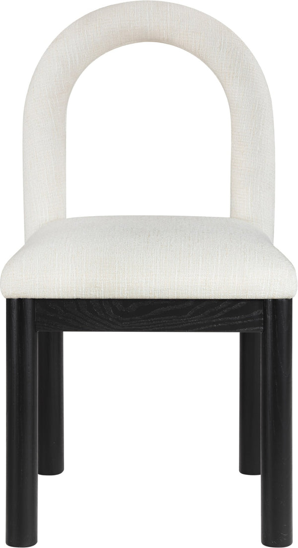 Meridian Furniture Conrad Sculptural Arched Back Dining Chair Woven Linen Fabric with Black Wood Legs 11005Cream-C