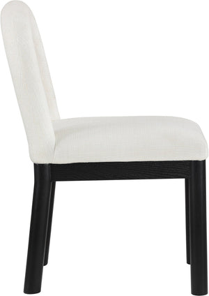 Meridian Furniture Conrad Sculptural Arched Back Dining Chair Woven Linen Fabric with Black Wood Legs 11005Cream-C