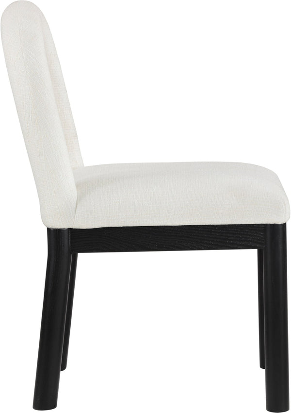 Meridian Furniture Conrad Sculptural Arched Back Dining Chair Woven Linen Fabric with Black Wood Legs 11005Cream-C