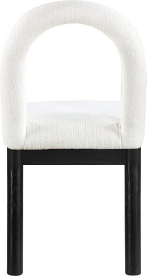 Meridian Furniture Conrad Sculptural Arched Back Dining Chair Woven Linen Fabric with Black Wood Legs 11005Cream-C