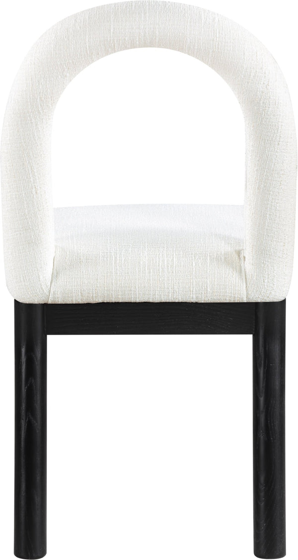 Meridian Furniture Conrad Sculptural Arched Back Dining Chair Woven Linen Fabric with Black Wood Legs 11005Cream-C