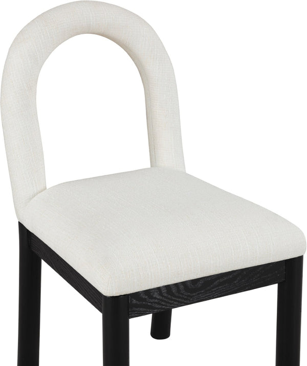 Meridian Furniture Conrad Sculptural Arched Back Dining Chair Woven Linen Fabric with Black Wood Legs 11005Cream-C