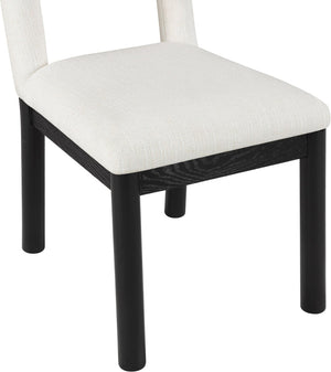 Meridian Furniture Conrad Sculptural Arched Back Dining Chair Woven Linen Fabric with Black Wood Legs 11005Cream-C