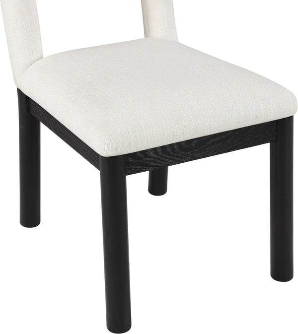 Meridian Furniture Conrad Sculptural Arched Back Dining Chair Woven Linen Fabric with Black Wood Legs 11005Cream-C