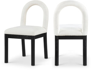 Meridian Furniture Conrad Sculptural Arched Back Dining Chair Woven Linen Fabric with Black Wood Legs 11005Cream-C