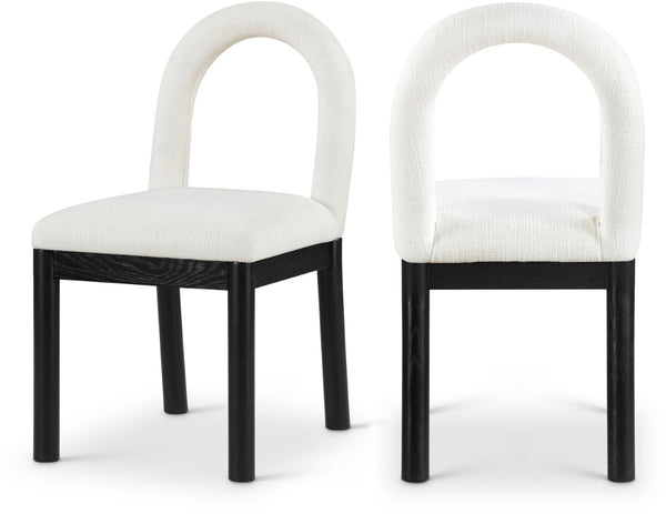 Meridian Furniture Conrad Sculptural Arched Back Dining Chair Woven Linen Fabric with Black Wood Legs 11005Cream-C