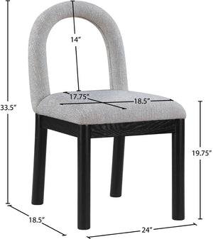 Meridian Furniture Conrad Arched Back Dining Chair Linen Upholstery Matte Black Legs Art Deco Style 11005Grey-C