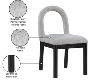 Meridian Furniture Conrad Arched Back Dining Chair Linen Upholstery Matte Black Legs Art Deco Style 11005Grey-C