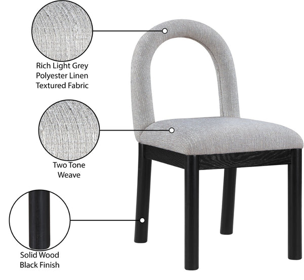 Meridian Furniture Conrad Arched Back Dining Chair Linen Upholstery Matte Black Legs Art Deco Style 11005Grey-C