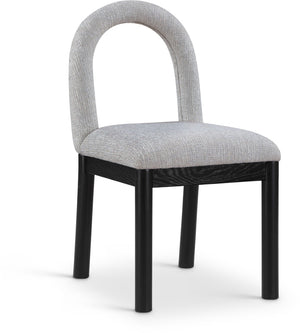 Meridian Furniture Conrad Arched Back Dining Chair Linen Upholstery Matte Black Legs Art Deco Style 11005Grey-C