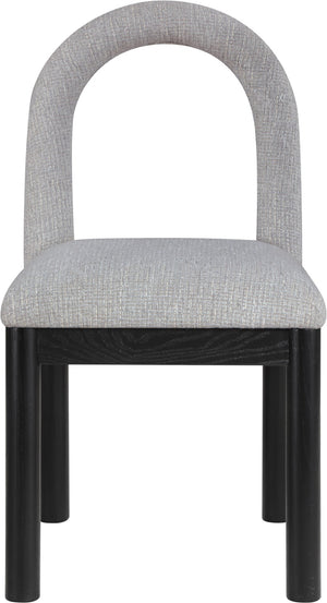 Meridian Furniture Conrad Arched Back Dining Chair Linen Upholstery Matte Black Legs Art Deco Style 11005Grey-C