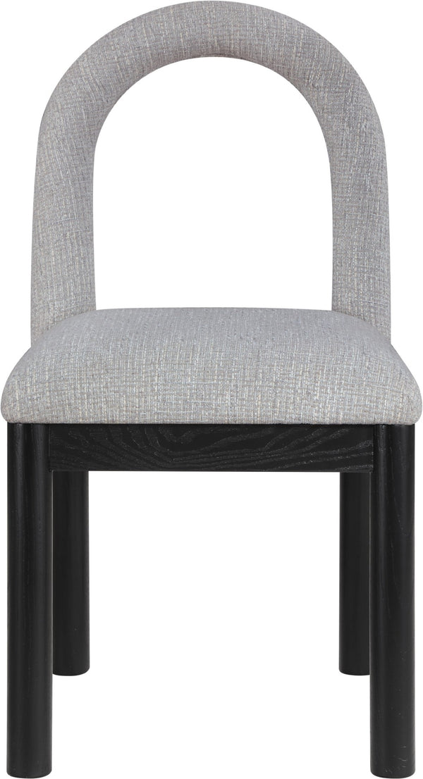 Meridian Furniture Conrad Arched Back Dining Chair Linen Upholstery Matte Black Legs Art Deco Style 11005Grey-C