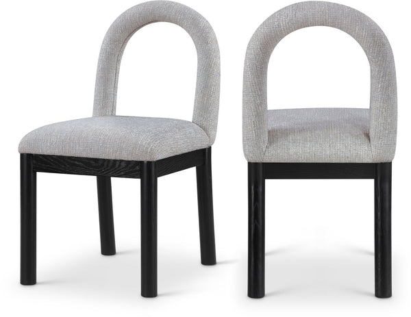 Meridian Furniture Conrad Arched Back Dining Chair Linen Upholstery Matte Black Legs Art Deco Style 11005Grey-C