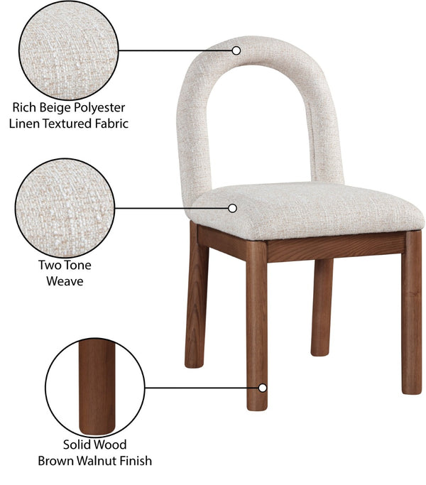 Meridian Furniture Conrad Arched Back Linen Upholstered Dining Chair with Walnut Legs for Modern Interiors 11006Beige-C