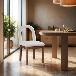 Meridian Furniture Conrad Arched Back Linen Upholstered Dining Chair with Walnut Legs for Modern Interiors 11006Beige-C