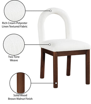 Meridian Furniture Conrad Arched Back Linen Weave Dining Chair with Walnut Legs for Modern Spaces 11006Cream-C