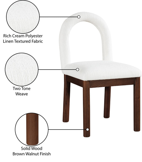Meridian Furniture Conrad Arched Back Linen Weave Dining Chair with Walnut Legs for Modern Spaces 11006Cream-C