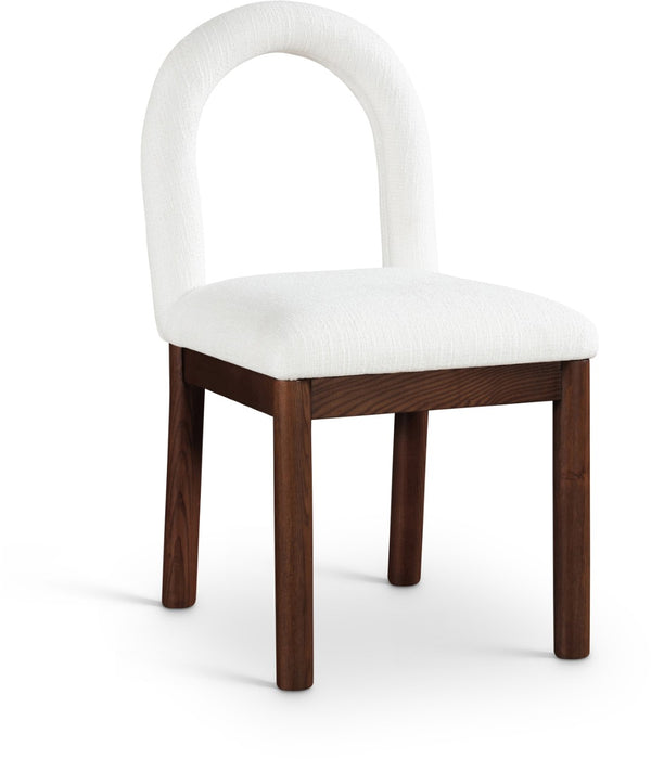 Meridian Furniture Conrad Arched Back Linen Weave Dining Chair with Walnut Legs for Modern Spaces 11006Cream-C